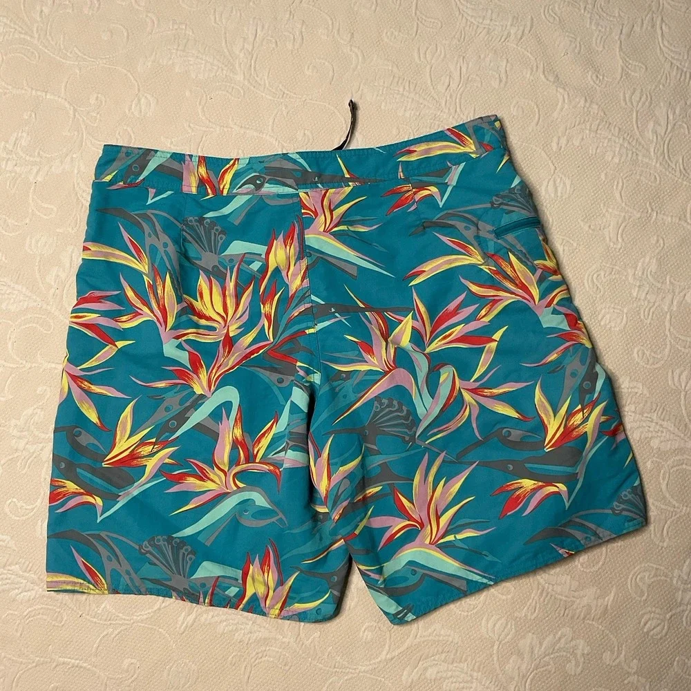 Patagonia Swim Trunks Men 35 Blue Floral Bird Of Paradise Wavefarer Board Shorts